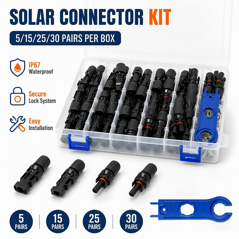 Solar Cable Mc4 Connector - 5/15/25/30個入り太陽光発電ソーラーパネルコネクタセット、オス・メスケーブルコネクタ（端子付き）、工具とオーガナイザーケース
